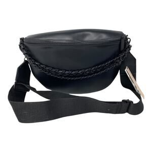 BCBG 2-In-1 Faux Leather Belt Bag Crossbody Sling Black Festival Bikercore New